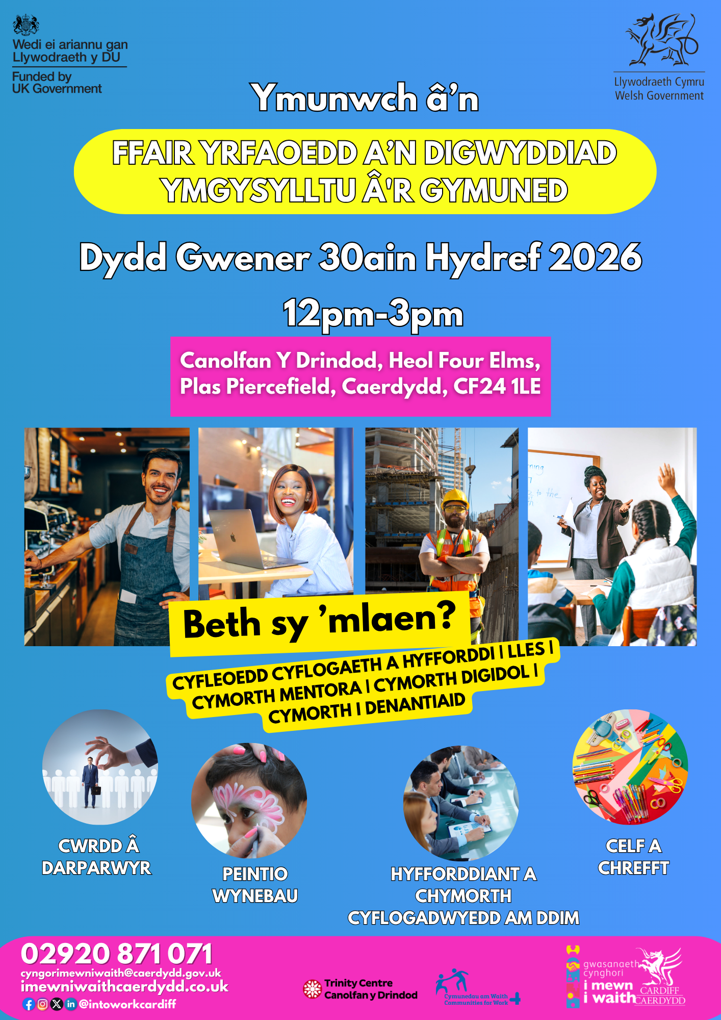 Digwyddiad Ymgysylltu Cymunedol I Mewn i Waith - 30th Hydref, Canolfan Y Drindod, Waunadda 12:00YP - 3:00YP